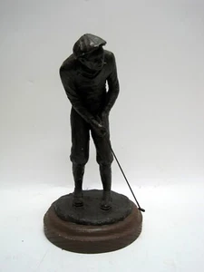 Vintage Sculpture 1987 Michael Garman Golfing Man Resin On Wooden Base - Picture 1 of 6