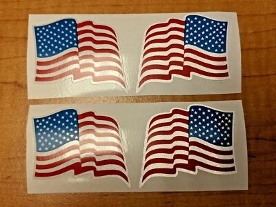 2 pairs - Reflective Wavy American Flag Vinyl Stickers Decals Flags Hard Hat Car