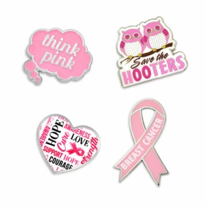 PinMart's Think Pink Breast Cancer Awareness Hope Ribbon Enamel Lapel Pin Set - Picture 1 of 6