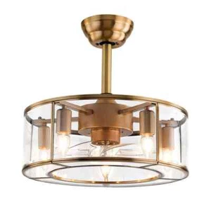 OUKANING 18 in. Gold Modern Caged Reversible Ceiling Fan w/ Light Kit and Remote - Picture 1 of 10