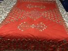 Red Embellished Bedazzled Crochet Trim Tablecloth Bed Cover 52x84