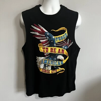 Faded Glory Men's Size M Black Sleeveless T-Shirt Tee PROUD TO BE AN AMERICAN - Image 1 of 4