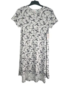 LuLaRoe Carly Swing Gray & Black Bird Print High-Low Dress Lightweight Small - Picture 1 of 14