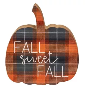 Herbst süß Herbst kariert Kürbis klobig Regal Sitter Schild Ernte Dekor 5,5 x 5 x 1 - Bild 1 von 4