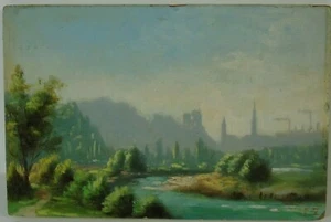Landschaft mit Stadtkulisse Öl Holz bezeichnet 30er40er Jahre monogrammiert SZ? - Picture 1 of 7