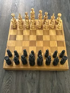 Vintage Carved Wood CHESS SET in Box Antique Collector Hand Crafted Chess Set - Picture 1 of 15