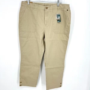L.L. Bean Cotton Spandex Cropped Khaki Tan Pants Size 16 NWT - Picture 1 of 10