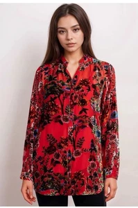 Johnny Was XL Yoella Velvet Burnout Tunic Bobcat Forest Silk Blend NWT $328 - Picture 1 of 7