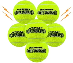 Squeak Yellow Tennis Ball Dog Toys | 6 Pack Medium (2.5") Tuff Squeaker Balls... - Picture 1 of 5