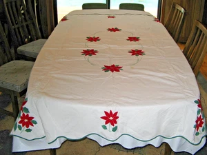 Vintage Weihnachten Tischdecke Weihnachtsstern bestickt Applikation gewellt + Servietten - Bild 1 von 12