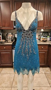 💥ATEMBERAUBENDES MANDALAY Y2K Abend COCKTAILKLEID Seide verziert dunkel TÜRK 6 - Bild 1 von 16