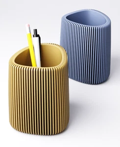 Moderner gerippter Stifthalter Schreibtisch Ablage Gelb Blau Bürobedarf - Bild 1 von 9