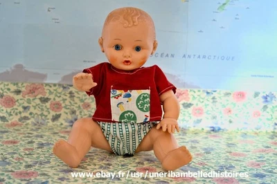 Ancien baigneur poupée articulée , 23 cm, non marquée avec lange + vêtements - Photo 1/4