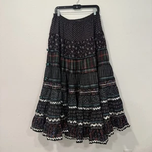 Maxi Falda Anna Konya Negra Multi-Patrón Boho Gitana En Niveles Círculo Completo L - Imagen 1 de 5