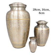 Silver Bronze Floral Patterned Metal Urn for Human/Pet Ashes, Cremation Keepsake