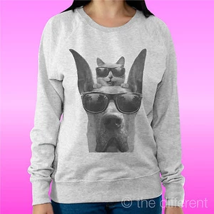 FELPA DONNA LEGGERA SWEATER GRIGIO CHIARO " GATTO E CANE DIVERTENTI " - Foto 1 di 1