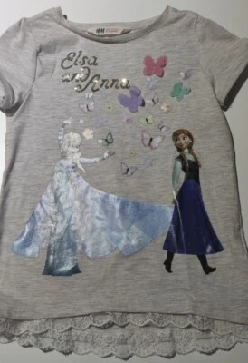 H&M Frozen Elsa And Anna Sequin & Butterfly T Shirt 6-8 Years Excellent Cond - Image 1 of 4