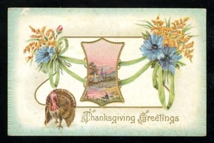 1910 DANKSGRÜSSE Postkarte TÜRKEI BLAU FLORAL geprägt verschickt - Bild 1 von 2