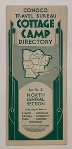 BROCHURE: 1930s CONOCO Travel Bureau COTTAGE CAMP Directory - Picture 1 of 7