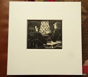 Robert Gibbings Original Wood Engraving of Two Gentleman in Conversation - Picture 1 of 8