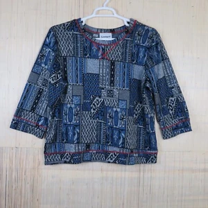 Vintage SERENGETI Womens XL Blue Abstract Print 3/4 Sleeve Pullover Sweater - Picture 1 of 9