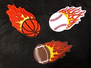 Fire / Flame Footbal,Fire Basketball,Baseball Embroidery Iron On Applique Patch - Picture 1 of 4