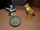Vintage ceramic parrot + metal dish + Radnor bird