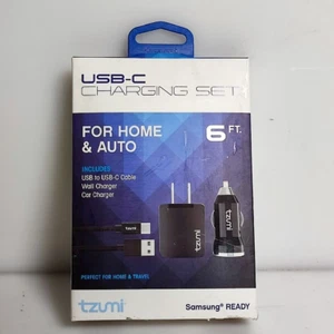 Tzumi Travel Auto Home ChargePak On The Go Charging Set 6 FT. Cable USB-C -Black - Zdjęcie 1 z 5