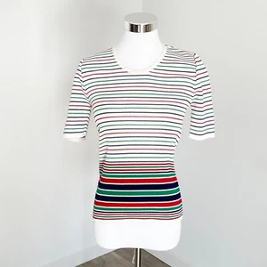 Sportscraft Womens Vintage Stripe Knit Top Short Sleeve Fitted Size 14 Small - Picture 1 of 10