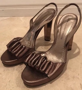DIANE VON FURSTENBERG Bronze Leather Sling Back Open Toe High Heels 7M Italy - Picture 1 of 12