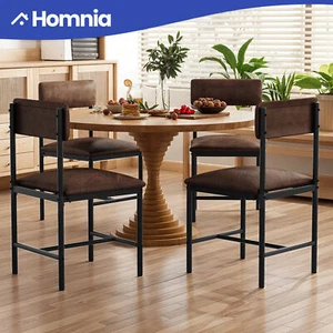 4 Pcs Armless Dining Chairs Kitchen Set Faux Leather Padded Seat Metal Iron Legs - Picture 1 of 11