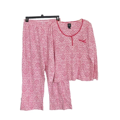 Laura Ashley Pajama Set Size XL White Red Floral Long Sleeve Cotton Blend - Image 1 of 4