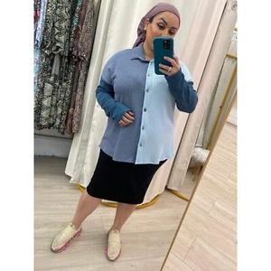 Color Block Top for Women, Blue, SM-3XL, Button Down Shirt, Nursing Friendly - Picture 1 of 13