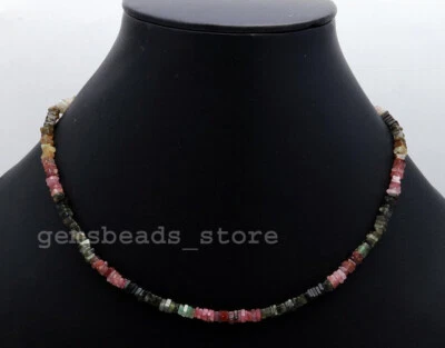 Collar de plata lisa Heishi cuadrado genuino multiturmalina 4-5 mm 18" Foto 1 de 4