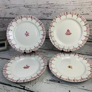 Rosanna Dessert Plates Set of 4 Dessert Heart Design Striped Border 9 inch - Picture 1 of 8