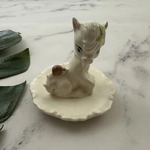 Vintage Baby Animal Ring Trinket Tray Figurine White Horse Goat Llama Ceramic - Picture 1 of 5