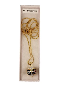 Collar Vintage Bola/Orbe Cristal Swarovski 1-1/8" -- Cadena Tono Dorado 32" - Imagen 1 de 13