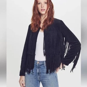 Mother The Welt Double Fringe Jacket In Fringe Benefits Black Faux Suede Goth - Bild 1 von 11