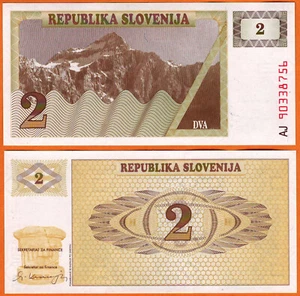 Billete de papel moneda Eslovenia 1990 unc 2 Tolarja P-2 - Imagen 1 de 1