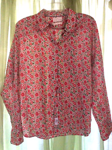 J. Crew Blouse Shirt Women's long Sleeve  Sz. L Floral Spring red poppy cotton