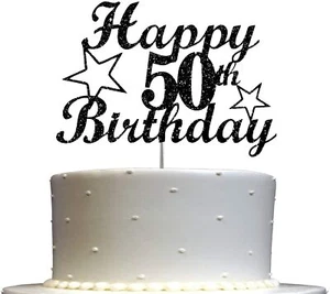 50 Birthday Black Glitter Cake Topper, 50th Party Decoration Ideas - Picture 1 of 3