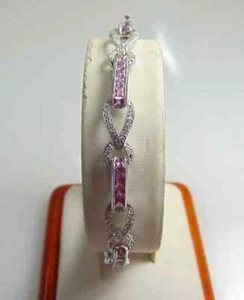 7.00CT Lab-Created Princess Cut Sapphire Tennis Bracelet 14K White Gold Plated - Picture 1 of 6