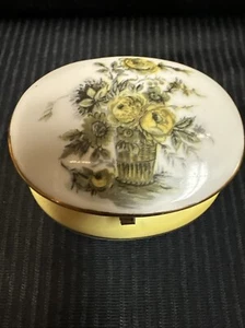 Footed Trinket Box Isco Yellow Gold Sunflower Floral Bouquet Vintage Handpainted - Picture 1 of 6
