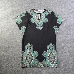 Chicos Dress Womens Size Medium Black Green Stretch Slinky Packable Travelers - Picture 1 of 9