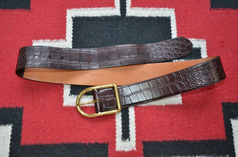 Cinto de couro de jacaré Ralph Lauren coleção etiqueta roxa feito na Itália - Imagem 1 de 4