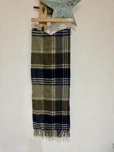 Sciarpa rettangolare BARBOUR beige navy misto lana e cashmere con frange logo unisex - Foto 1 di 4