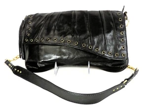 SONDRA ROBERTS Black Faux Leather Pleated Shoulder Bag Convertible Clutch Chain - Picture 1 of 20