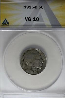 1915-D .05  ANACS  VG 10  Buffalo Nickel, Indian Nickel, 5 Cent Piece - Image 1 of 2