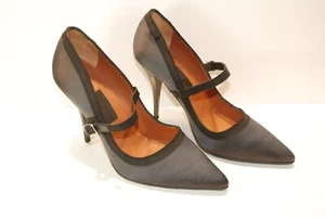 Lanvin Women’s Mary Jane Grey Satin Black Trim Stiletto Pump Heels Sz 39 - Picture 1 of 7