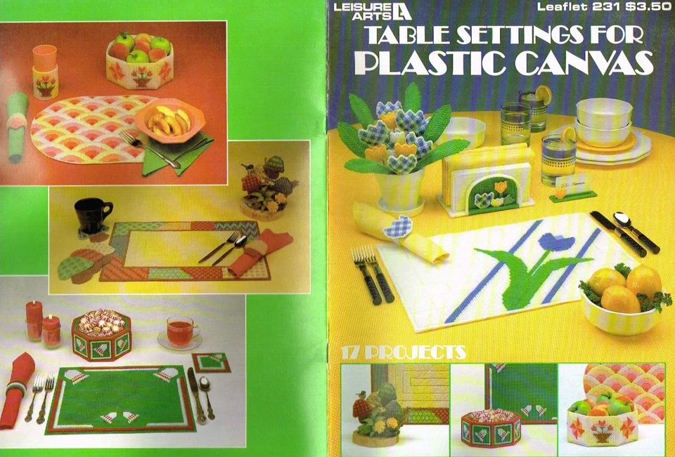 Table Settings Plastic Canvas Pattern Book Tulips Mushrooms Christmas 1982 VTG - Image 1 of 1